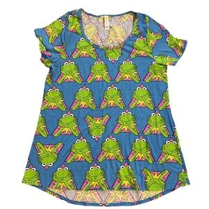 LULAROE‎ Women's Disney KERMIT THE FROG SHIRT Blue Green SIZE M NWOT